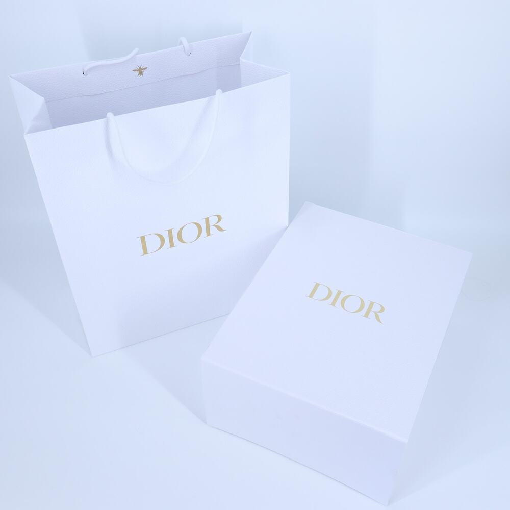 DIOR White Pebbled Flip Top Tab Closure Gift Box with Carry Bag